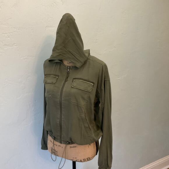 Anthropologie cargo jacket Marrakech olive green military army utility zip hood - Picture 2 of 11